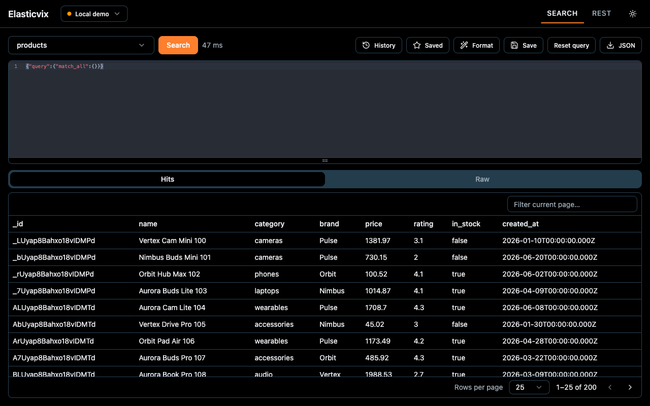 Elasticvix in dark mode